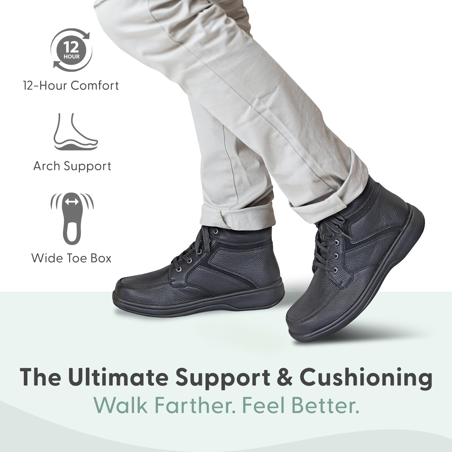 Orthofeet Men's Orthopedic Highline Slip Resistant Leather Boot 11.5 Black